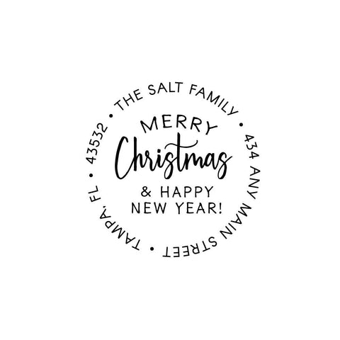 Merry Christmas And Happy New Year Stamp | Retun Address Personalized Custom | Rubber or Self Inking Christmas Holiday Gift