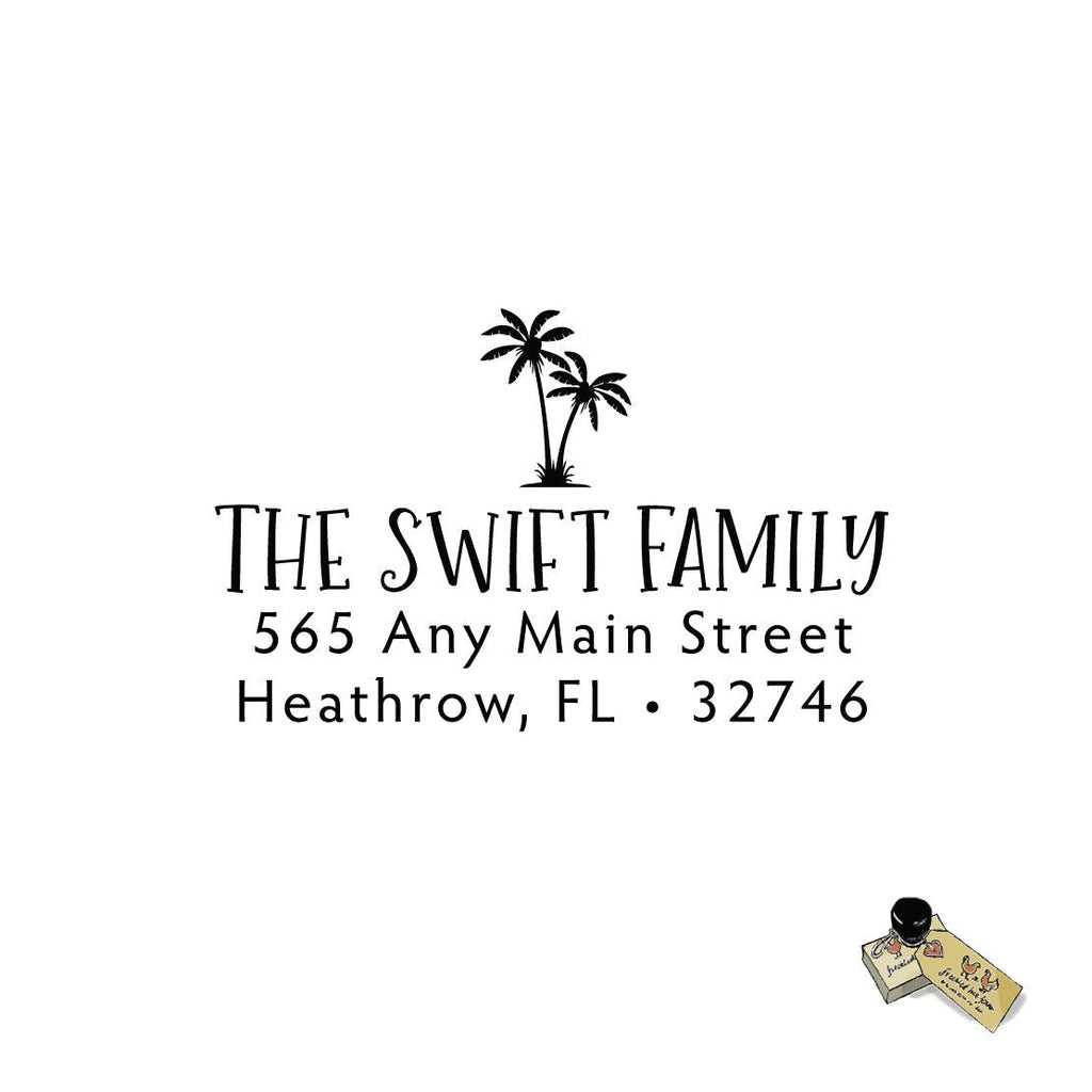 Palm Tree Stamp, Address Personalized Custom Return Address Rubber Stamp or Self Inking Stamp Tropical