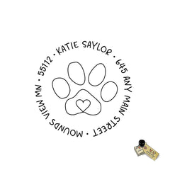 Paw Print Heart Address Stamp Personalized Custom Rubber or Self Inking Stamp - Pets
