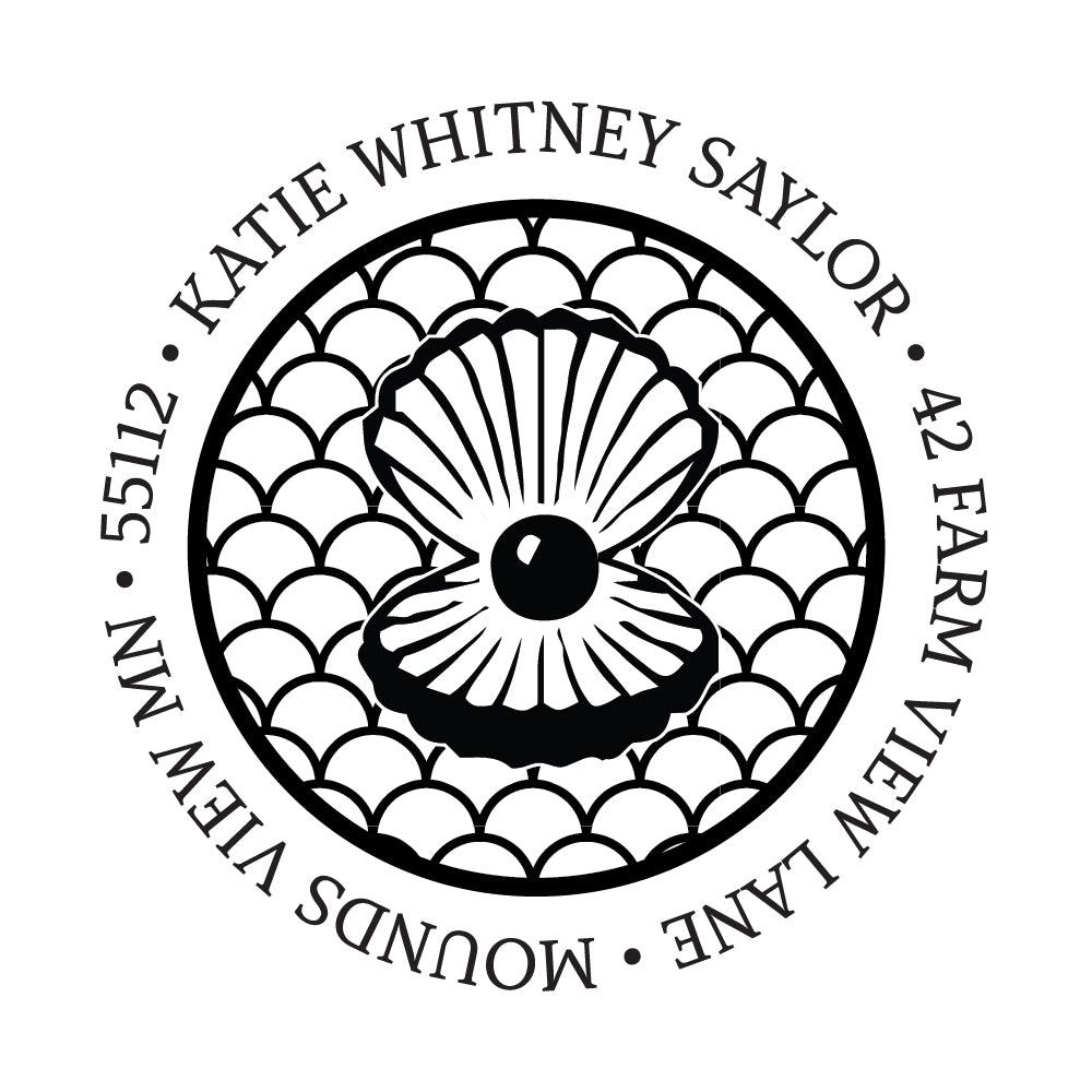 Clam Pearl Address Personalized Custom Return Address Rubber Stamp or Self Inking Stamp Beach Ocean Sea - Britt Lauren Stamps