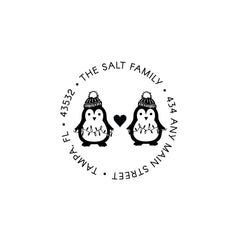Penguins Winter Lights Stamp | Retun Address Personalized Custom | Rubber or Self Inking Christmas Holiday Gift