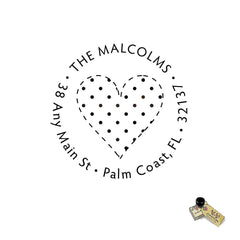 Polka Dot Heart, Address Personalized Custom Return Address Rubber or Self Inking Stamp Valentine