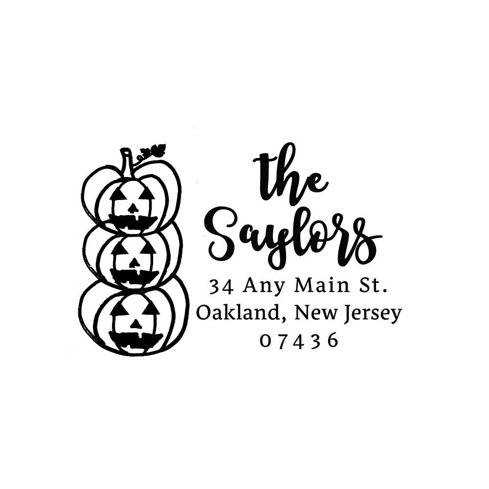 Halloween Pumpkins Stamp | Retun Address Personalized Custom | Rubber or Self Inking Stamp