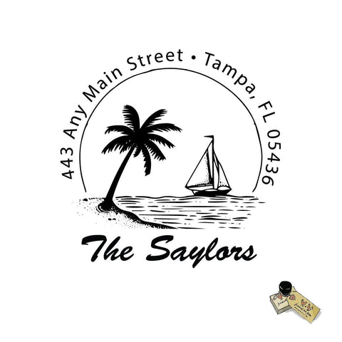 Sailboat Tropical Stamp Personalized Custom Address Rubber Stamp or Self Inking Stamp