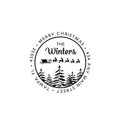 Santa Sleigh Forest Stamp | Retun Address Personalized Custom | Rubber or Self Inking Christmas Holiday Gift