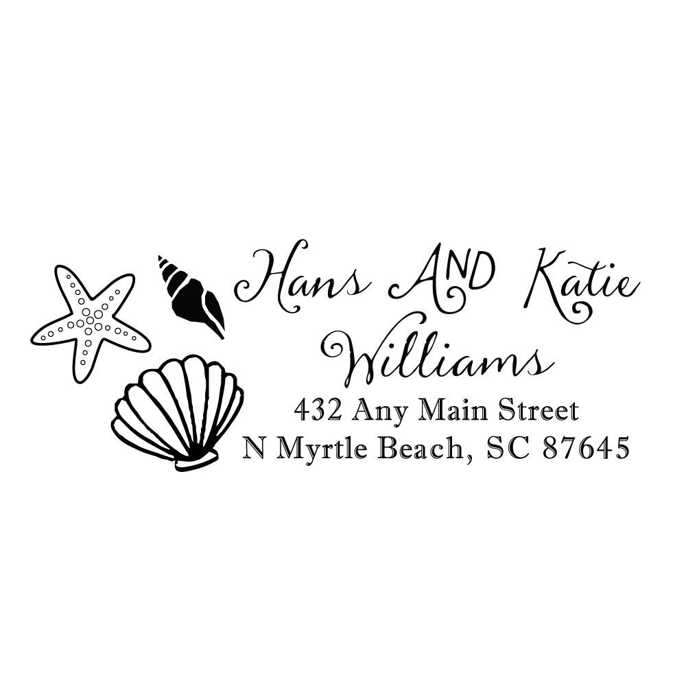 Seashells Personalized Custom Return Address Rubber or Self Inking Stamp Coastal Beach Sand - Britt Lauren Stamps
