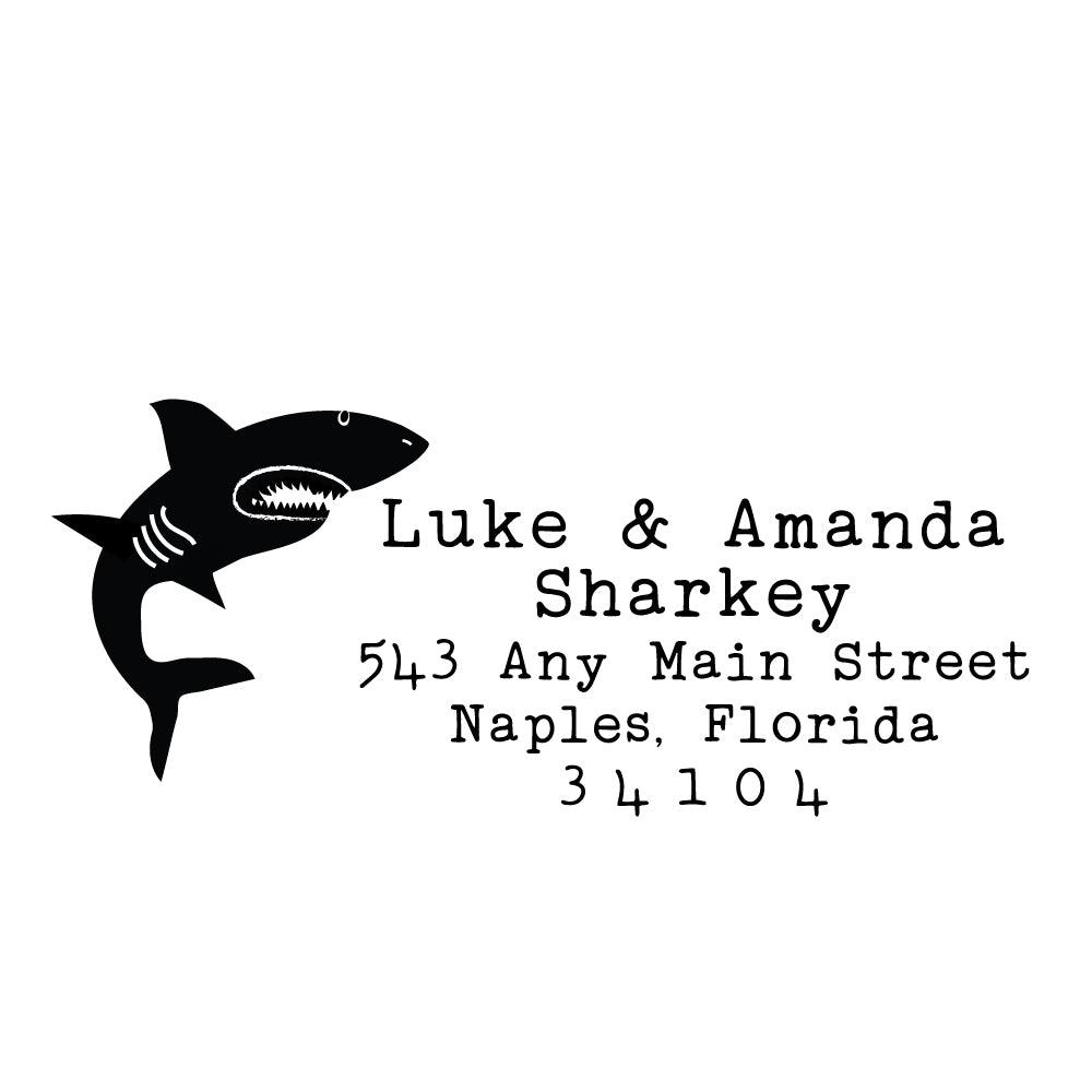 Shark Personalized Script Custom Return Address Rubber or Self Inking Stamp Ocean Sea - Britt Lauren Stamps