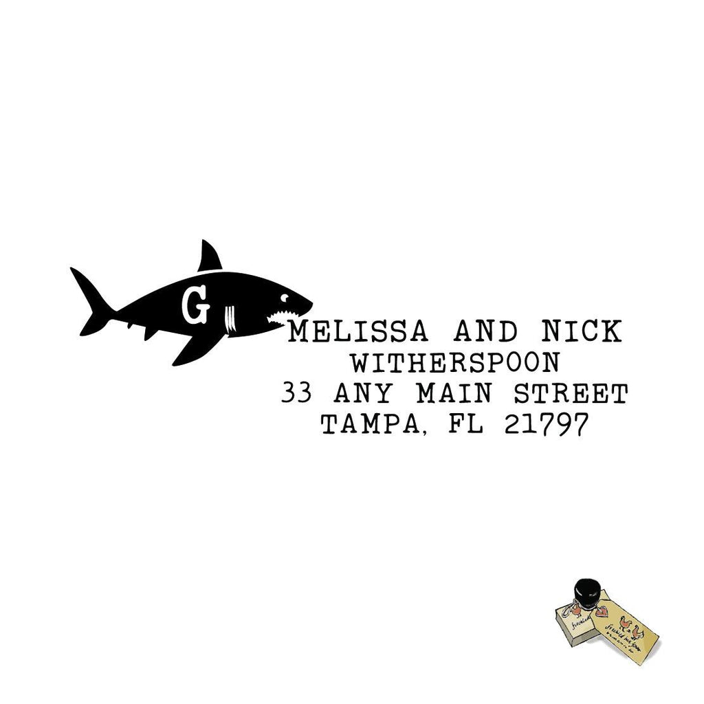 Shark Address Stamp Personalized Custom Rubber Stamp or Self Inking Stamp Monogram