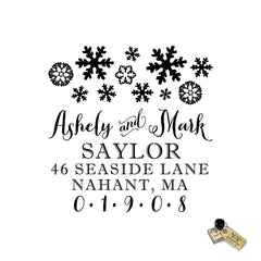 Snowflakes Stamp | Retun Address Personalized Custom | Rubber or Self Inking Christmas Holiday Cards