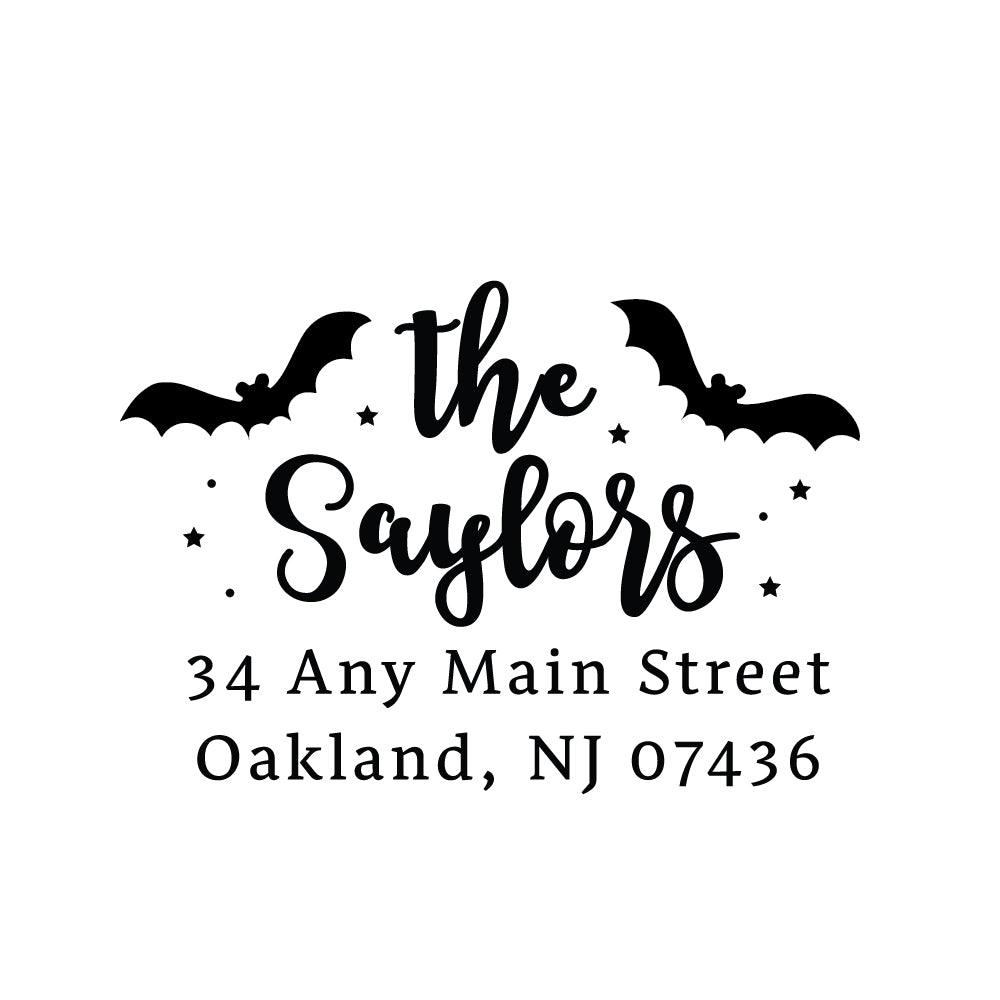 Bats and Stars Halloween Stamp | Retun Address Personalized Custom | Rubber or Self Inking Stamp