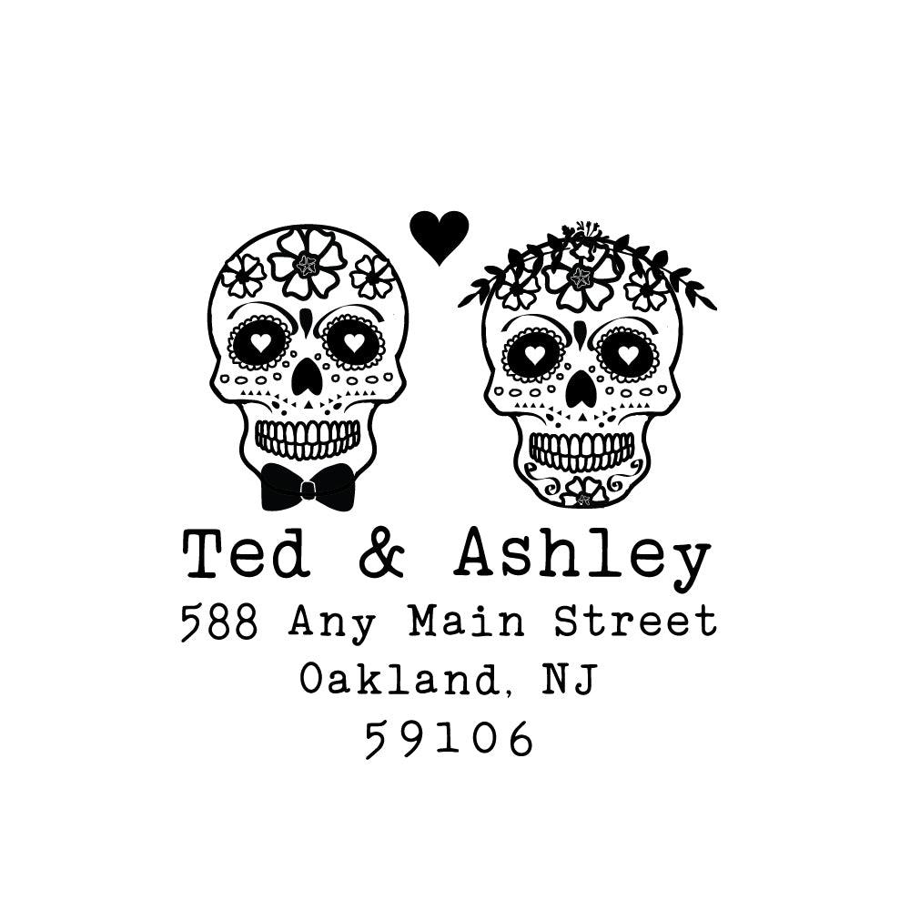 Sugar Skull Stamp | Retun Address Personalized Custom | Rubber or Self Inking Stamp