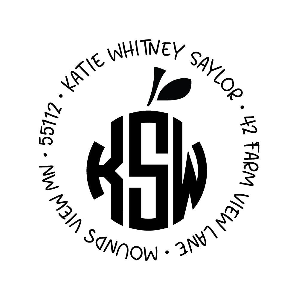 Teacher Apple Monogram Address Personalized Custom Return Address Rubber or Self Inking Stamp - Britt Lauren Stamps
