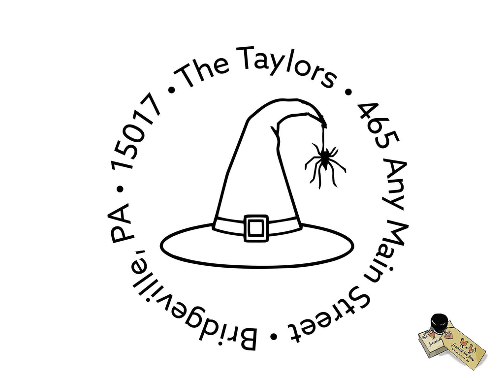 Witch Hat Return Address Personalized Custom - Halloween Rubber or Self Inking Stamp