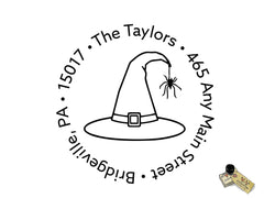 Witch Hat Return Address Personalized Custom - Halloween Rubber or Self Inking Stamp