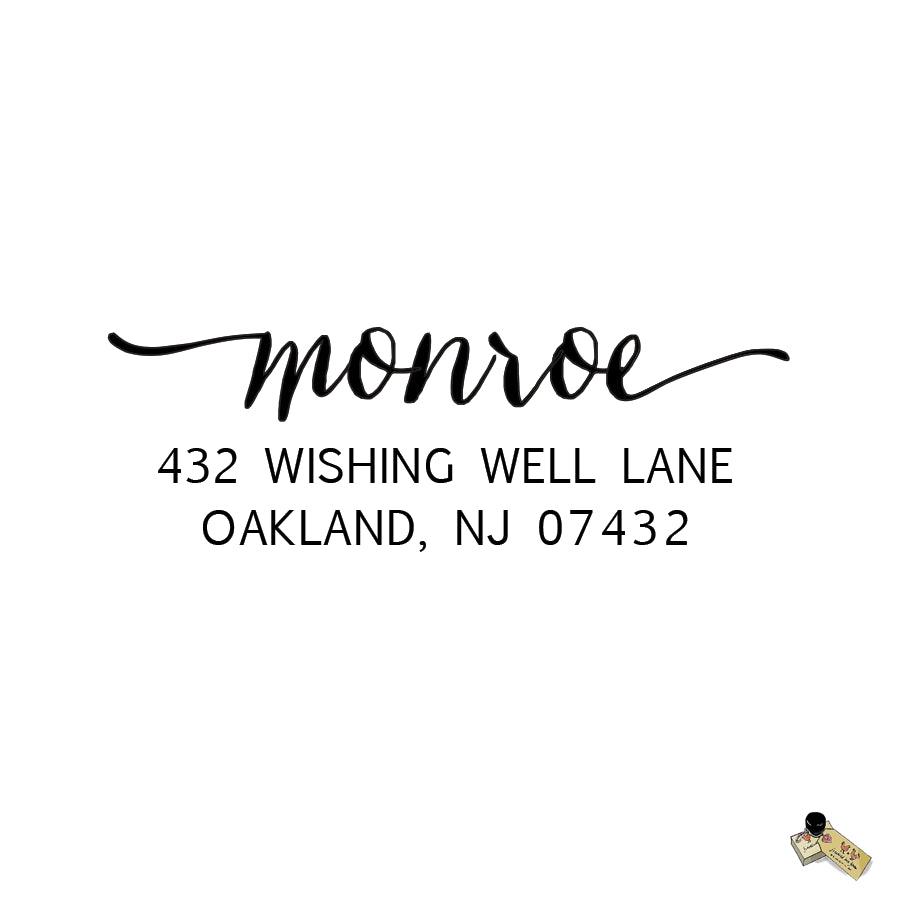 Script Calligraphy Monroe Style Personalized Custom Return Address Rubber Stamp or Self Inking RSVP Envelope Handwriting Stationery Heart Couple - Britt Lauren Stamps