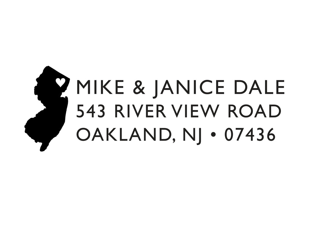 New Jersey State Heart Stamp Address Personalized Custom Return Address Rubber Stamp or Self Inking Stamper - Britt Lauren Stamps