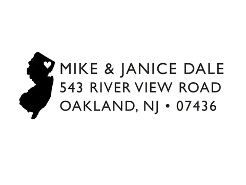 New Jersey State Heart Stamp Address Personalized Custom Return Address Rubber Stamp or Self Inking Stamper