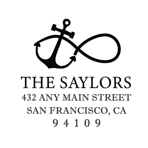 Anchor Infinity Nautical Address Personalized Custom Return Address Rubber Stamp or Self Inking Stamp Anchor Beach