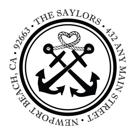 Anchors Rope Heart Nautical Address Personalized Custom Return Address Rubber Stamp or Self Inking Stamp Anchor Beach