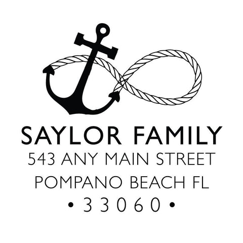 Anchor Infinity Rope Nautical Address Personalized Custom Return Address Rubber Stamp or Self Inking Stamp Anchor Beach