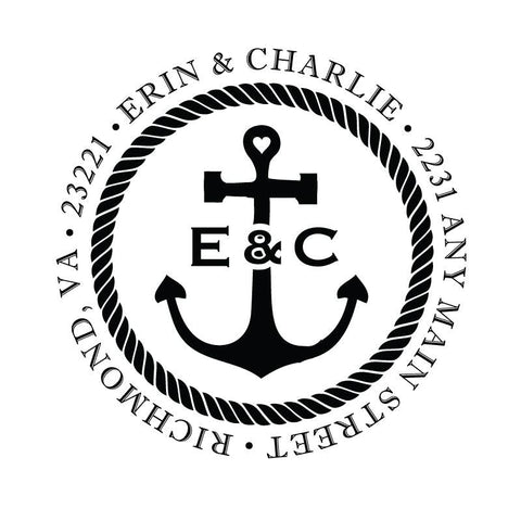 Anchor Rope Monogram Nautical Address Personalized Custom Return Address Rubber Stamp or Self Inking Stamp Anchor Beach