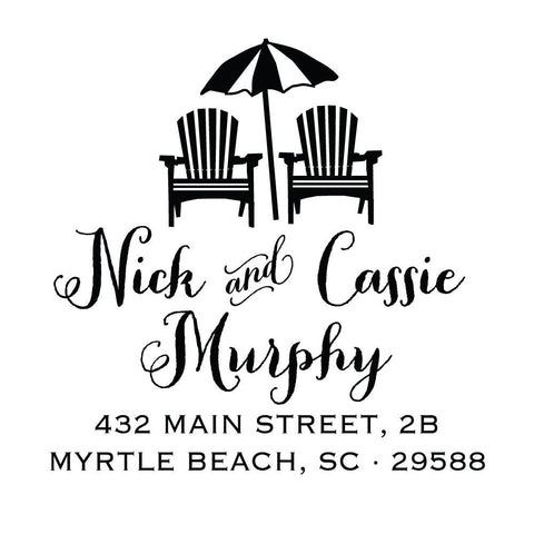 Beach Chairs Umbrella Address Personalized Custom Return Address Rubber Stamp or Self Inking Stamp Anchor Nautical Beach Monogram