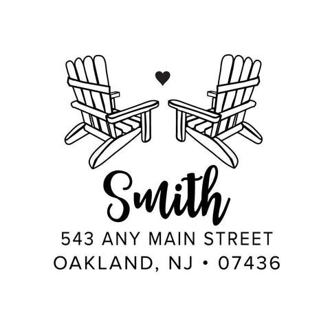 Adirondack Beach Chair Heart Address Personalized Custom Return Address Rubber Stamp or Self Inking Stamp Ocean Coastal