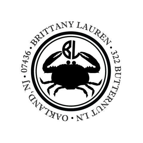 Crab Personalized Custom Return Address Rubber Stamp or Self Inking Stamp Anchor Nautical Beach Monogram