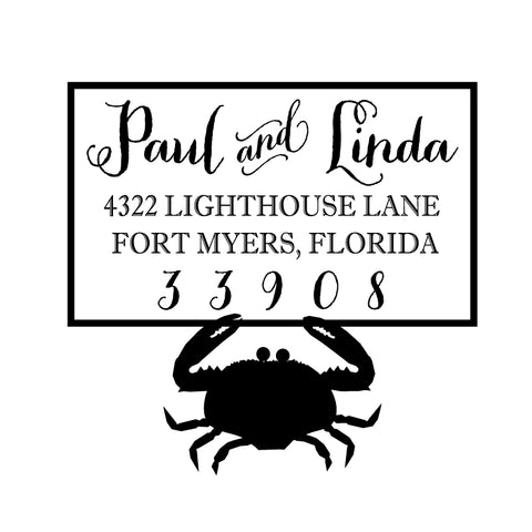 Crab Holding Beach Address Personalized Custom Return Address Rubber Stamp or Self Inking Stamp Beach