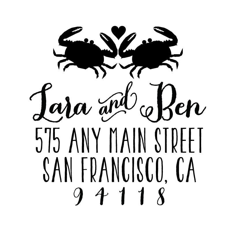 Crab Heart Address Personalized Custom Return Address Rubber Stamp or Self Inking Stamp Beach - Britt Lauren Stamps