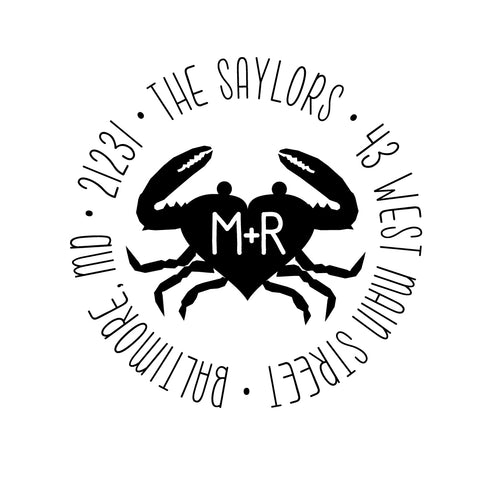 Crab Initials Nautical Address Personalized Custom Return Address Rubber Stamp or Self Inking Stamp Anchor Beach