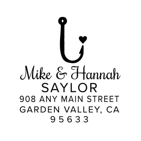 Fish Hook Nautical Address Personalized Custom Return Address Rubber Stamp or Self Inking Stamp Anchor Beach