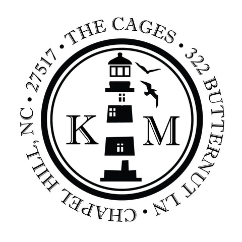 Lighthouse Personalized Custom Return Address Rubber Stamp or Self Inking Stamp Anchor Nautical Beach Monogram