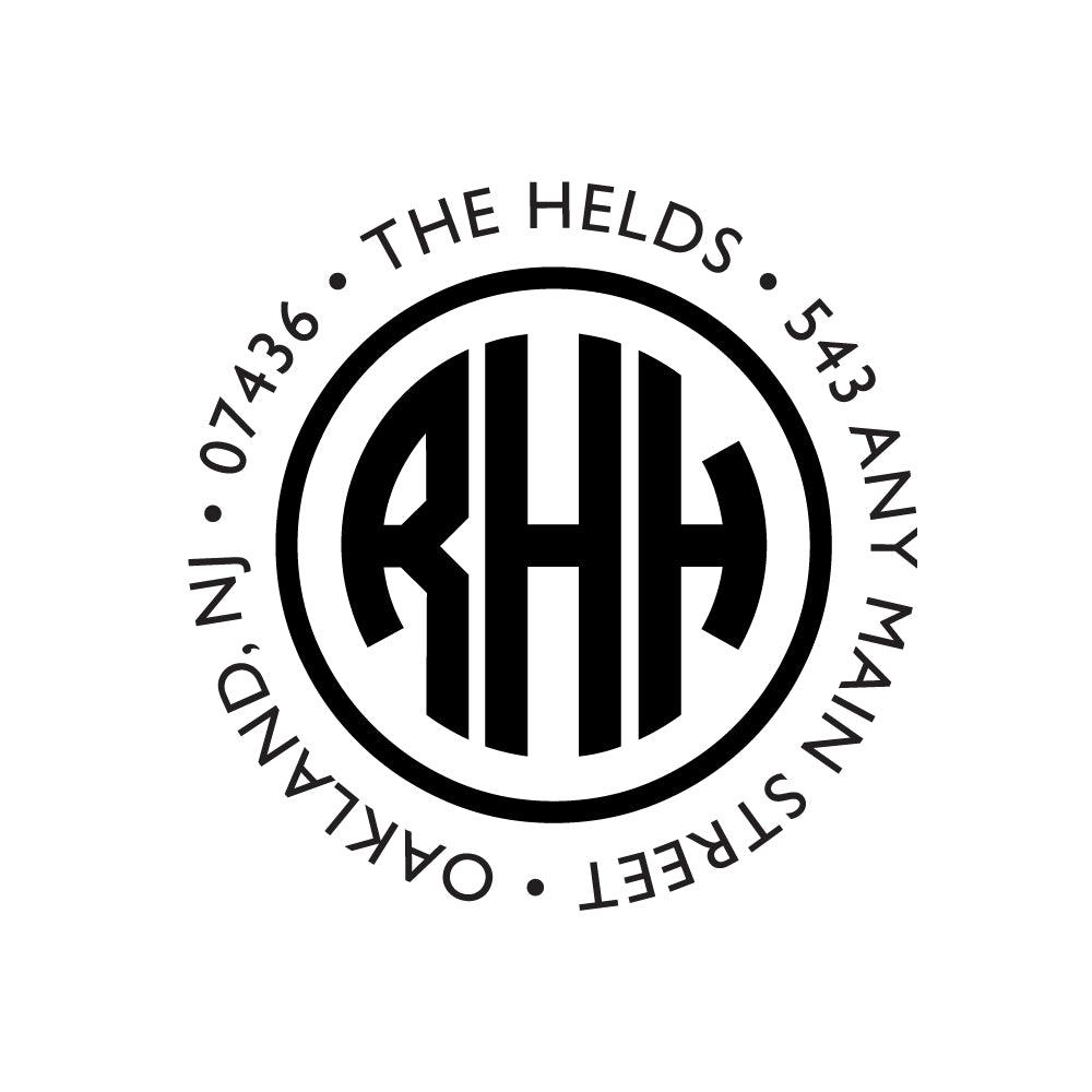 Monogram Circle Round Address Personalized Custom Return Address Rubber Stamp or Self Inking Stamp - Britt Lauren Stamps