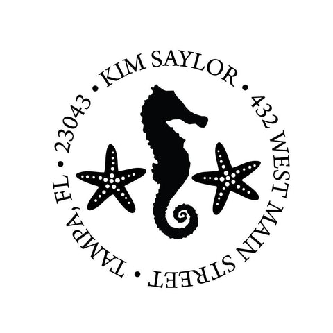 Seahorse Starfish Address Personalized Custom Return Address Rubber Stamp or Self Inking Stamp Anchor Beach