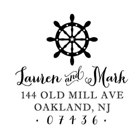 Boat Wheel Nautical Address Personalized Custom Return Address Rubber Stamp or Self Inking Stamp Ship