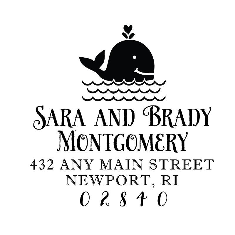 Whale Waves Address Personalized Custom Return Address Rubber Stamp or Self Inking Stamp Beach - Britt Lauren Stamps