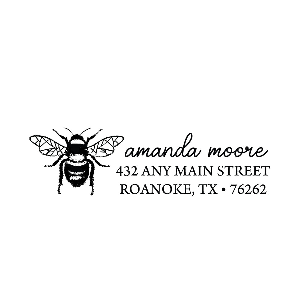 Vintage Bee Personalized Script Custom Return Address Rubber or Self Inking Stamp - Britt Lauren Stamps