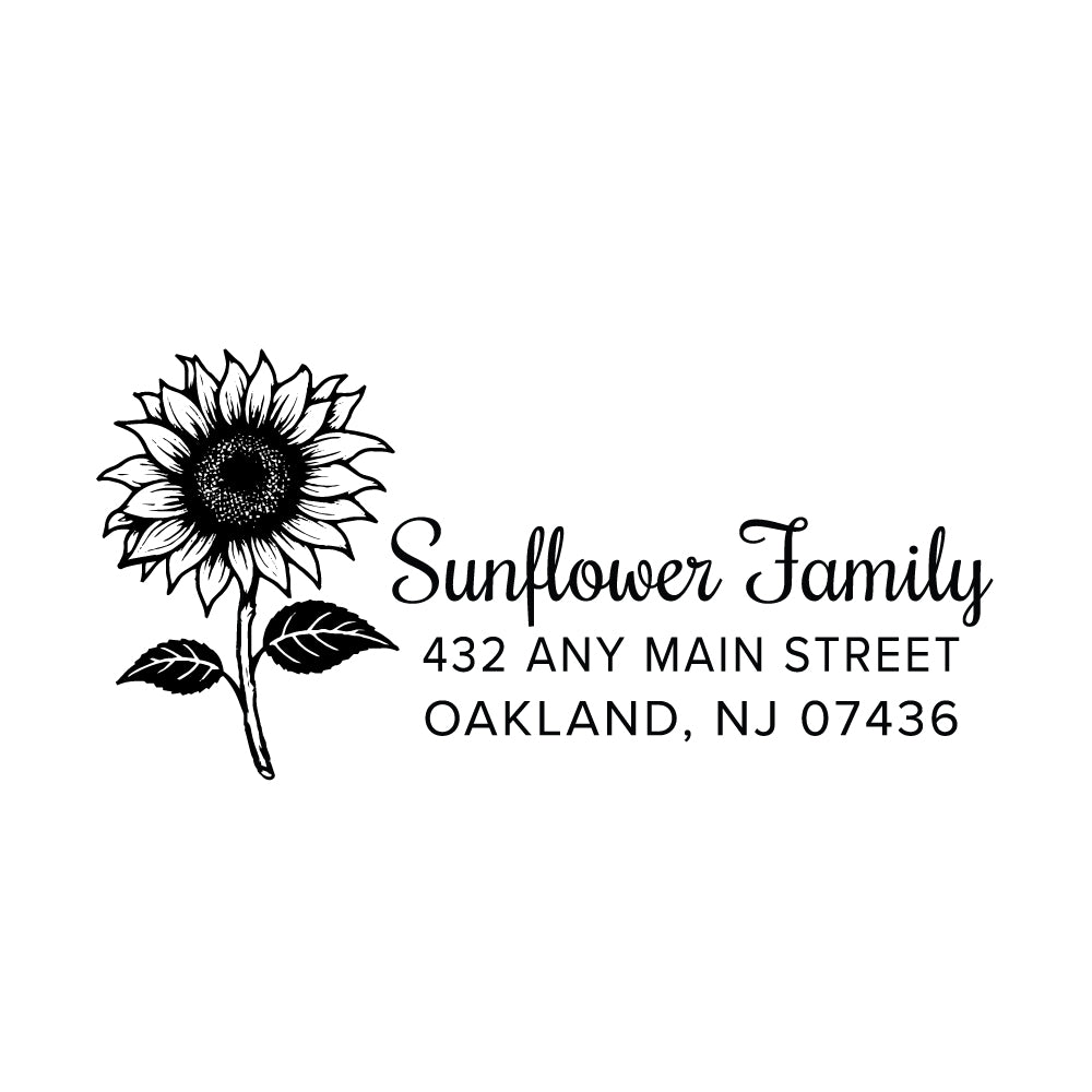 Sunflower Personalized Script Custom Return Address Rubber or Self Inking Stamp - Britt Lauren Stamps