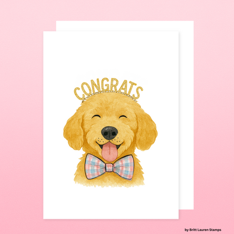 Golden Doodle Congrats Card – Dog Lover Greeting Card, Graduation, Engagement, New Job