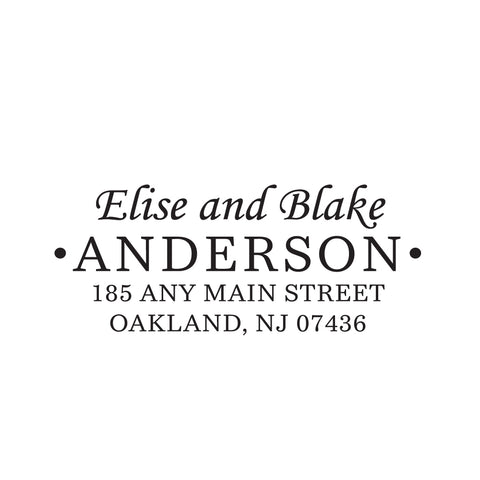 Elise and Blake Personalized Script Custom Return Address Rubber or Self Inking Stamp