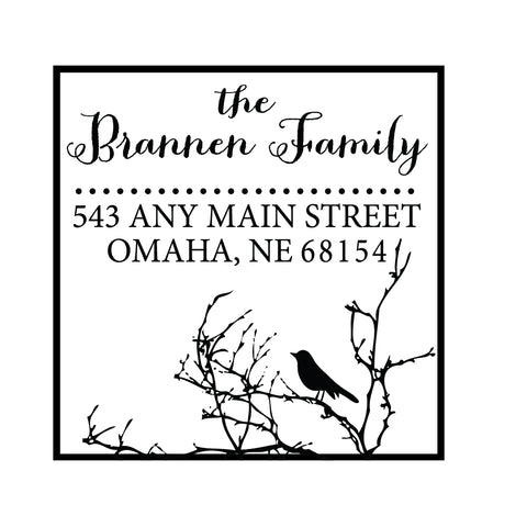 Bird Branch Address Personalized Custom Return Address Rubber or Self Inking Stamp Rustic Nature