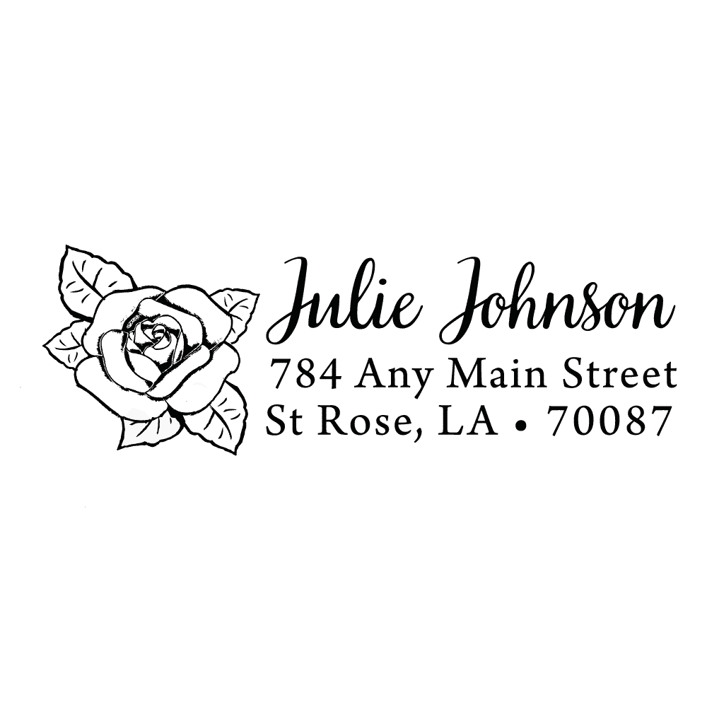 Rose Flower Personalized Script Custom Return Address Rubber or Self Inking Stamp - Britt Lauren Stamps