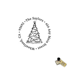 Classic Christmas Tree Return Address Rubber Stamp – Self-Inking or Wood-Mounted