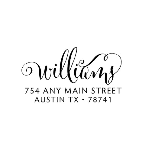 Williams Script Personalized Custom Return Address Rubber or Self Inking Stamp