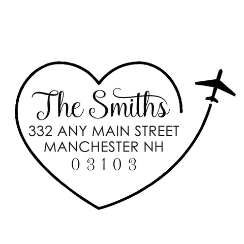 Heart Airplane Flying Personalized Custom Return Address Rubber Stamp or Self Inking Stamp Pilot