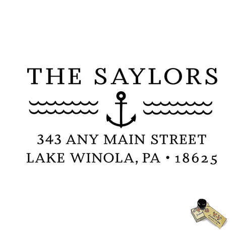 Water Waves  & Anchor Stamp - Personalized Custom Return Address Rubber Stamp or Self Inking Stamp