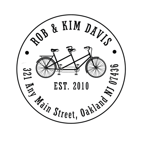 Bike Tandem Round Personalized Custom Return Address Rubber or Self Inking Stamp
