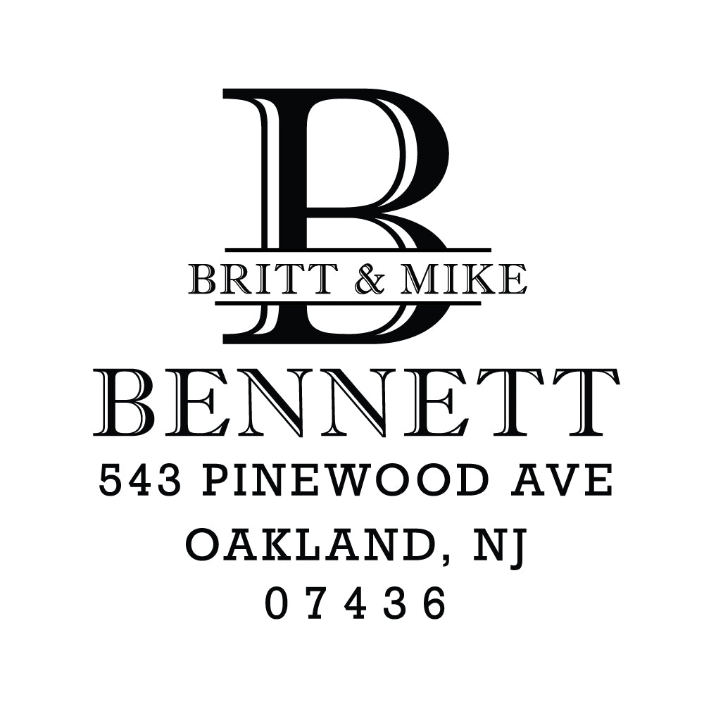 Bennett Monogram Address Personalized Custom Return Address Rubber Stamp or Self Inking Stamp - Britt Lauren Stamps