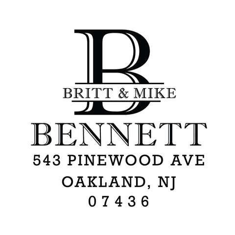 Bennett Monogram Address Personalized Custom Return Address Rubber Stamp or Self Inking Stamp